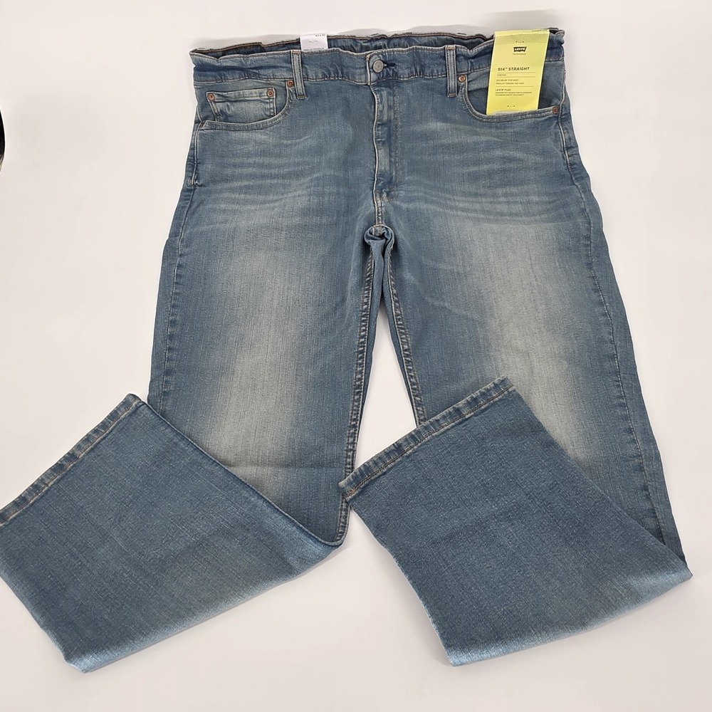 Levi 514 Stright Fit Men Jeans Stretch 42X30 Light Wash Denim Cotton Performance